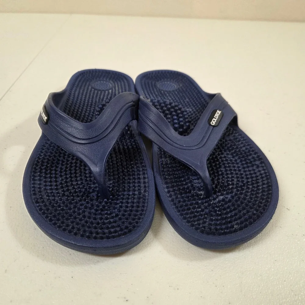 Goldtoe‎ Mens Navy Blue Massage Footbed Flip Flop Sandals YSL-01 Size Small